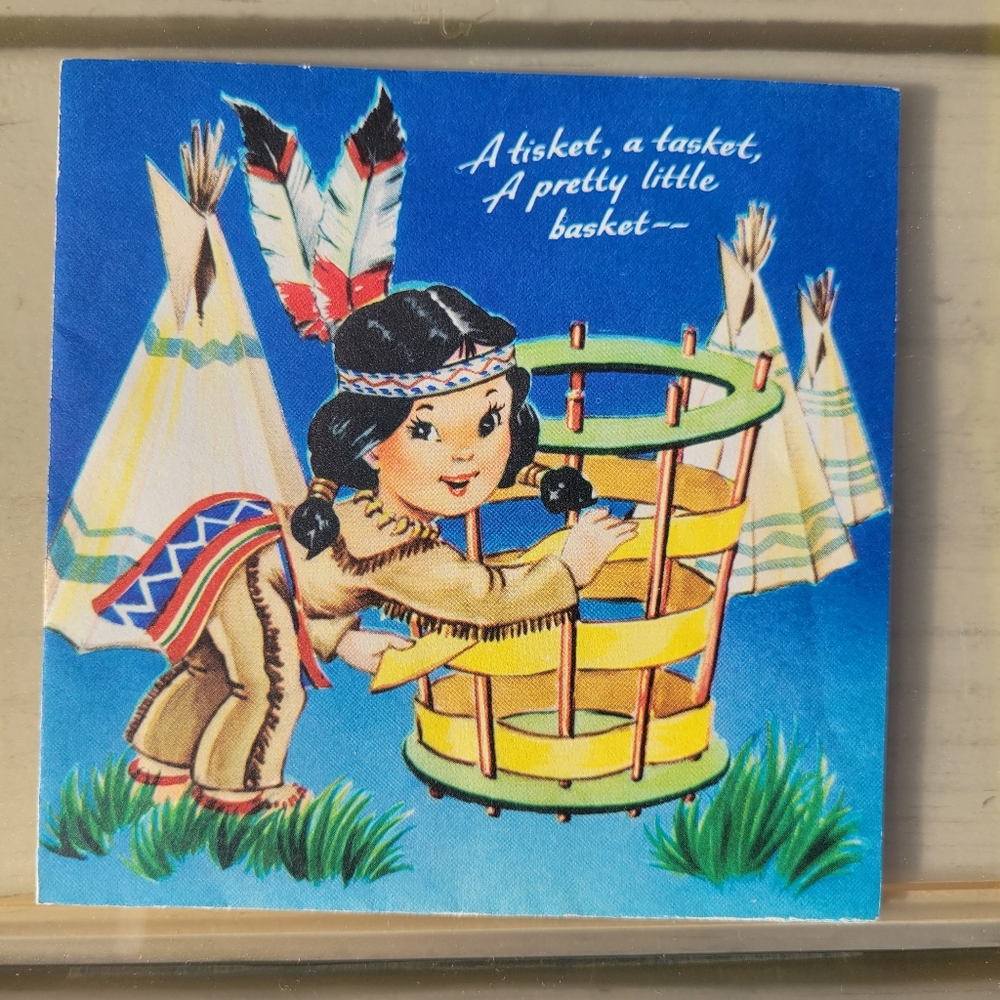 Vintage Native American Get Well Greeting Card w/Basket ~ 1950s? ~ Cute!